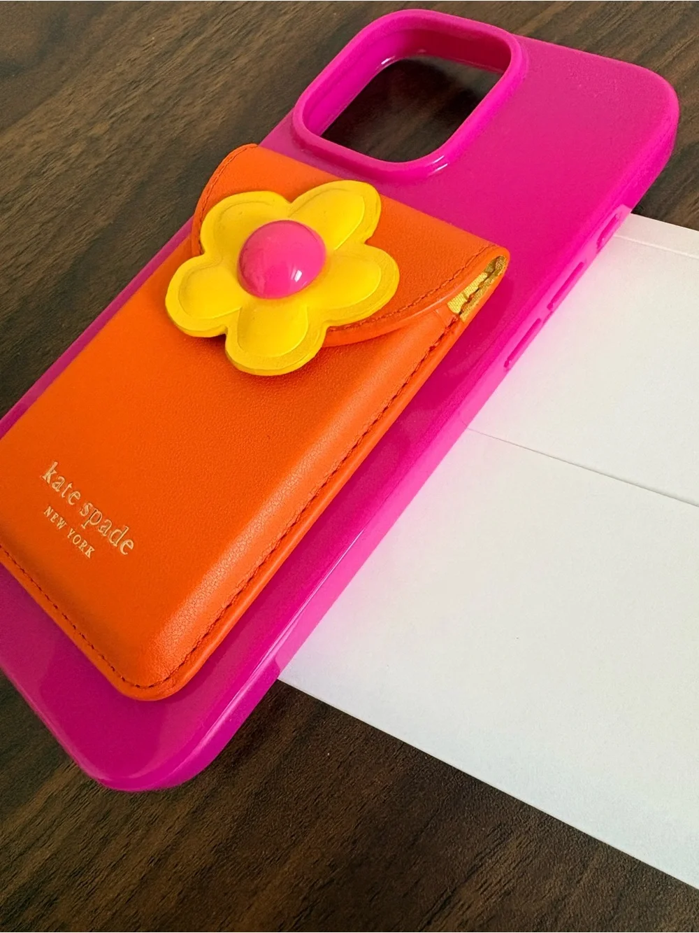 kate spade Pink Phone Case with Orange Card Pocket for iPhone 16 Plus